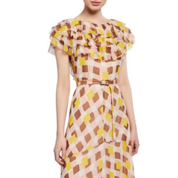 KATE SPADE Geo Print Ruffle Silk Midi Dress - Picture 7 of 11